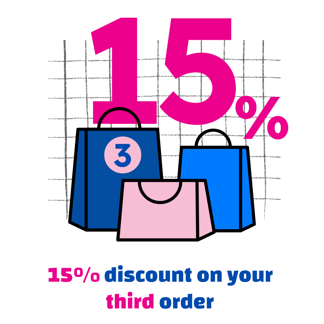 15% discount on your third or more orders.